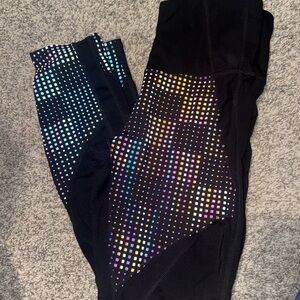 Athleta women’s Black Leggings with Multicolor Dots